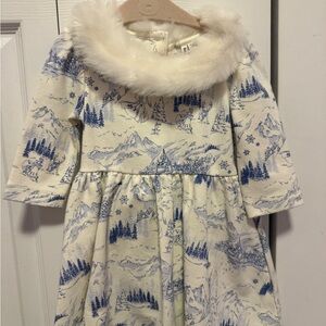 Disney x Janie and  Jack  Frozen Blue and White Faux Fur Collar Dress